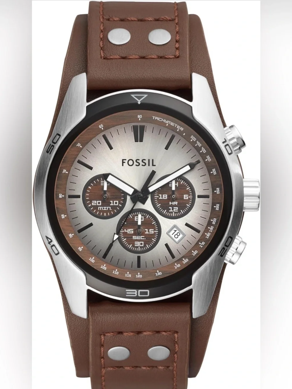 Fossil Men's Watch, Coachman Quartz Stainless Steel and Chronograph Leather